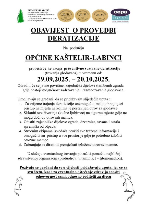 Jesenska deratizacija na području Općine Kaštelir-Labinci 2025.